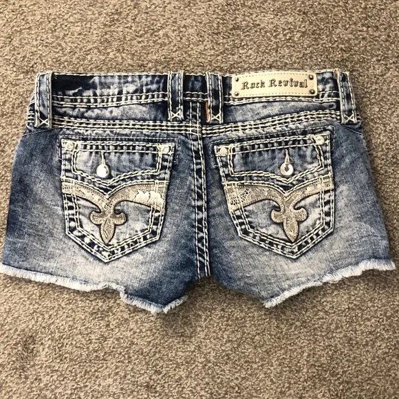 Rock Revival Distressed Dark Blue Jean Shorts - Picture 4 of 4